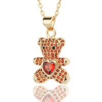 Fashion Bear Copper Inlay Rhinestones Pendant Necklace 1 Piece sku image 3