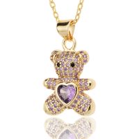 Fashion Bear Copper Inlay Rhinestones Pendant Necklace 1 Piece sku image 4