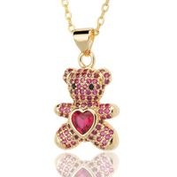 Fashion Bear Copper Inlay Rhinestones Pendant Necklace 1 Piece sku image 7