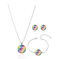 Fashion Rainbow Alloy Plating Glass Bracelets Earrings Necklace 1 Set sku image 4