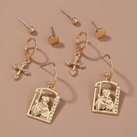 Style Simple Humain Traverser Alliage Placage Incruster Strass Femmes Boucles D'oreilles Boucles D'oreilles 1 Jeu main image 3