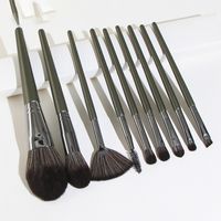 Simple 9-piece Dark Green Wooden Handle Makeup Brushes  Set main image 1