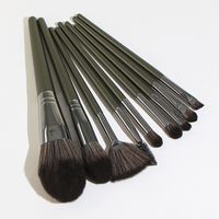 Simple 9-piece Dark Green Wooden Handle Makeup Brushes  Set main image 2