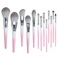 13 Pcs Gradient Color Pink Grey Fiber Wool Full Set Beauty Makeup Brush Set main image 2