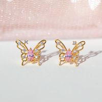 Sweet Insect Butterfly Brass Artificial Rhinestones Ear Studs sku image 1