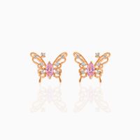 Sweet Insect Butterfly Brass Artificial Rhinestones Ear Studs sku image 3