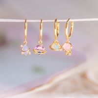 Sweet Geometric Brass Earrings Plating Artificial Gemstones Copper Earrings main image 1