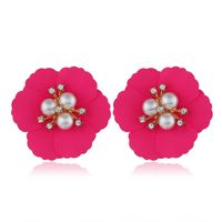 Retro Flower Simple Pearl Multi-color Flower Rhinestone Earrings sku image 1