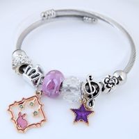 Cute Pentagram Crown Notes Steel Bangle Beaded Stainless Steel Bracelets sku image 1