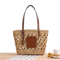 New One-shoulder Hand-woven Summer Beach Bag Fashion Color Contrast Straw Bag sku image 4