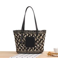 New One-shoulder Hand-woven Summer Beach Bag Fashion Color Contrast Straw Bag sku image 7