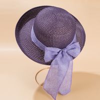 2022 New Fashion Bow Ribbon Straw Sun Protection Beach Hat For Women main image 3