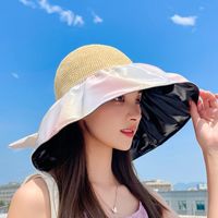 Women's Summer Fashion Gradient Color Cover Face Big Brim Uv-proof Straw Bucket Hat main image 1