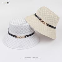 Female Summer Sun-proof Mesh Plaid Breathable Belt Buckle Fisherman Hat main image 1
