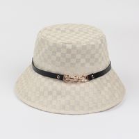 Female Summer Sun-proof Mesh Plaid Breathable Belt Buckle Fisherman Hat sku image 3