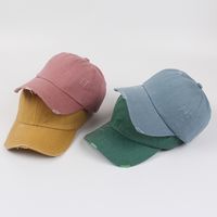 Summer New Solid Color Casual Soft Top Ripped Peaked Baseball Cap Female main image 6