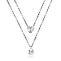 Titanium Steel Rose Gold Double-layer Love Heart-shaped Diamond Necklace Clavicle Chain sku image 1