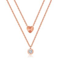 Titanium Steel Rose Gold Double-layer Love Heart-shaped Diamond Necklace Clavicle Chain sku image 2