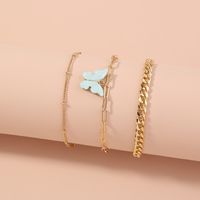 Fashion Multi-layer Twin Simple Thick Chain Resin Butterfly Punk Alloy Bracelet main image 3