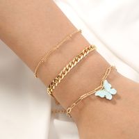 Fashion Multi-layer Twin Simple Thick Chain Resin Butterfly Punk Alloy Bracelet main image 6