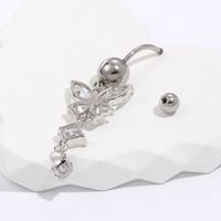 Fashion Silvery Flower Shape Copper Inlaid Zircon Bellybutton Ring main image 2