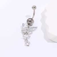 Fashion Silvery Flower Shape Copper Inlaid Zircon Bellybutton Ring main image 3