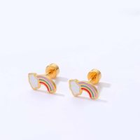 Simple Golden Cloud Rainbow Pattern Small Size Stainless Steel Stud Earrings main image 2