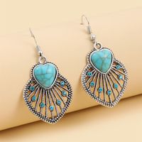 Fashion Heart Shape Alloy Metal Turquoise Earrings 1 Pair main image 4