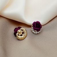 Simple Style Flower Alloy Plating Rhinestone Earrings 1 Pair main image 3