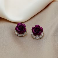 Simple Style Flower Alloy Plating Rhinestone Earrings 1 Pair main image 2