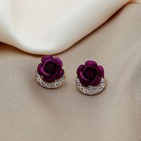 Style Simple Fleur Alliage Placage Strass Des Boucles D'oreilles 1 Paire main image 2