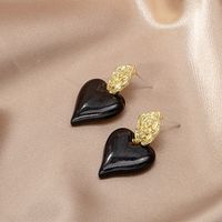 Retro Heart Shape Flower Alloy Plating Artificial Gemstones Earrings 1 Pair main image 5