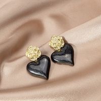 Retro Heart Shape Flower Alloy Plating Artificial Gemstones Earrings 1 Pair sku image 3
