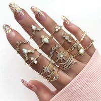 Fashion Diamond Love Pearl Leaf 10-teiliger Ring Kreativer Retro-weiblicher Ring sku image 63
