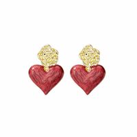 Retro Heart Shape Flower Alloy Plating Artificial Gemstones Earrings 1 Pair main image 4