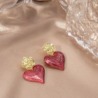 Retro Heart Shape Flower Alloy Plating Artificial Gemstones Earrings 1 Pair sku image 2