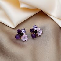 Sweet Flower Alloy Plating Artificial Gemstones Earrings 1 Pair sku image 8