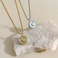 Retro Round Moon Stainless Steel Plating Necklace main image 3