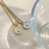 Retro Round Moon Stainless Steel Plating Necklace main image 5