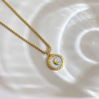Retro Round Moon Stainless Steel Plating Necklace sku image 2
