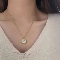 Retro Round Moon Stainless Steel Plating Necklace main image 6