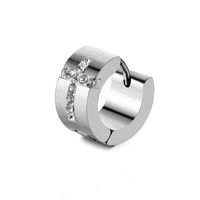 1 Pair Hip-Hop Rock Cross Round Inlay 316 Stainless Steel  Titanium Steel Zircon Earrings main image 4