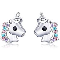 Fashion Unicorn Cat Alloy Diamond Artificial Gemstones Ear Studs 1 Pair sku image 20