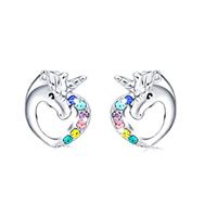 Fashion Unicorn Cat Alloy Diamond Artificial Gemstones Ear Studs 1 Pair sku image 21