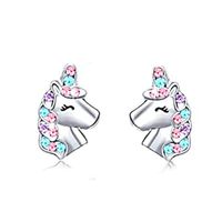 Fashion Unicorn Cat Alloy Diamond Artificial Gemstones Ear Studs 1 Pair sku image 19
