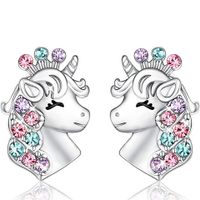 Fashion Unicorn Cat Alloy Diamond Artificial Gemstones Ear Studs 1 Pair main image 2