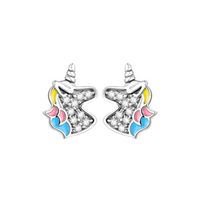 Fashion Unicorn Cat Alloy Diamond Artificial Gemstones Ear Studs 1 Pair sku image 1