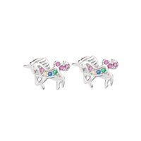 Fashion Unicorn Cat Alloy Diamond Artificial Gemstones Ear Studs 1 Pair sku image 2