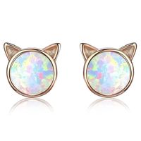 Fashion Unicorn Cat Alloy Diamond Artificial Gemstones Ear Studs 1 Pair sku image 7