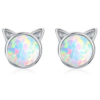 Fashion Unicorn Cat Alloy Diamond Artificial Gemstones Ear Studs 1 Pair sku image 6